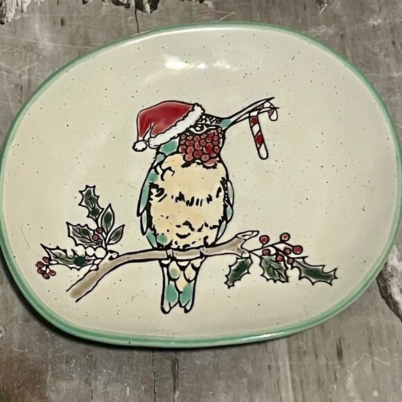NWOT Eli + Ana Christmas Hummingbird Appetizer Plate Set Santa Hat Ornaments - Picture 5 of 6